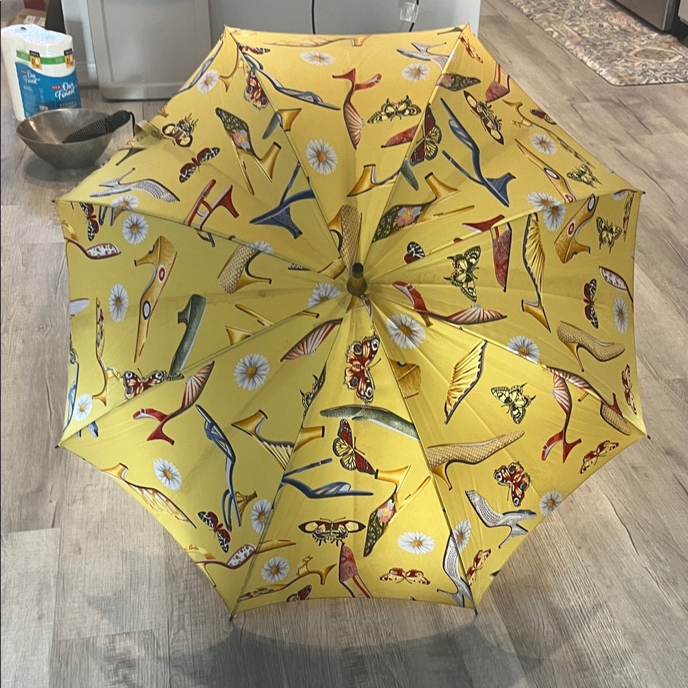 Vintage Salvatore Ferragamo Yellow Shoe and Butterfly Umbrella